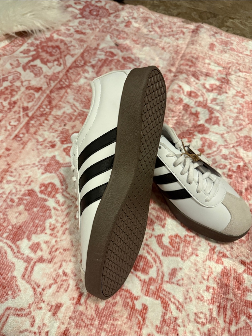 adidas White Sneakers with Black Stripes and Brown Platform - Picture 5 of 9